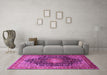 Machine Washable Medallion Pink Traditional Rug in a Living Room, wshtr389pnk