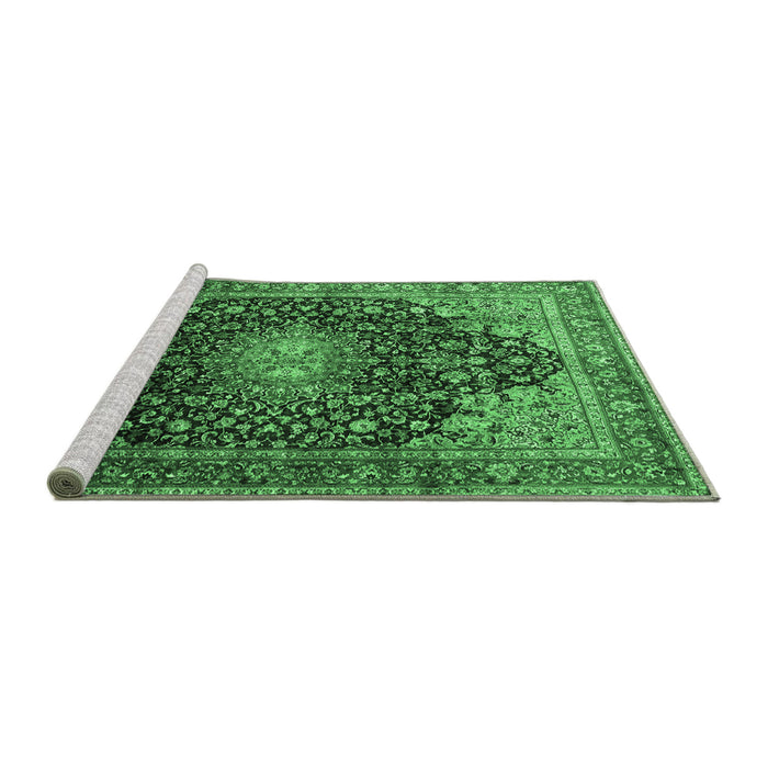 Sideview of Machine Washable Medallion Emerald Green Traditional Area Rugs, wshtr389emgrn