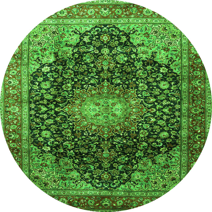 Machine Washable Medallion Green Traditional Area Rugs, wshtr389grn