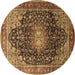 Round Machine Washable Medallion Brown Traditional Rug, wshtr389brn