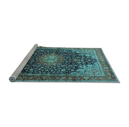 Sideview of Machine Washable Medallion Light Blue Traditional Rug, wshtr389lblu