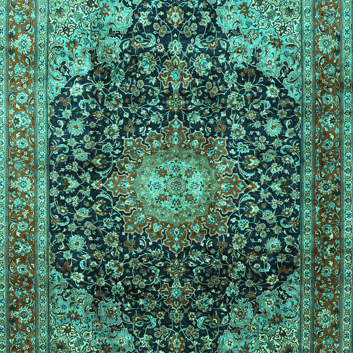 Machine Washable Medallion Turquoise Traditional Area Rugs, wshtr389turq