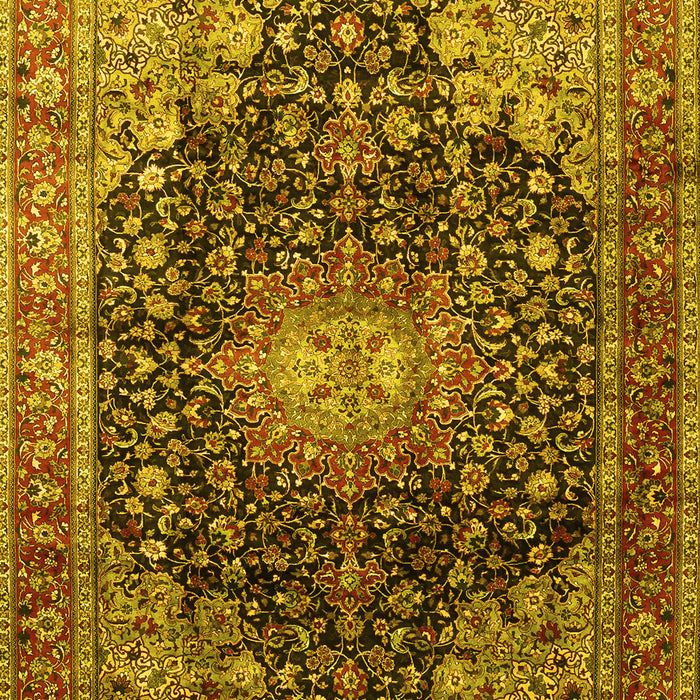 Machine Washable Medallion Yellow Traditional Rug, wshtr389yw