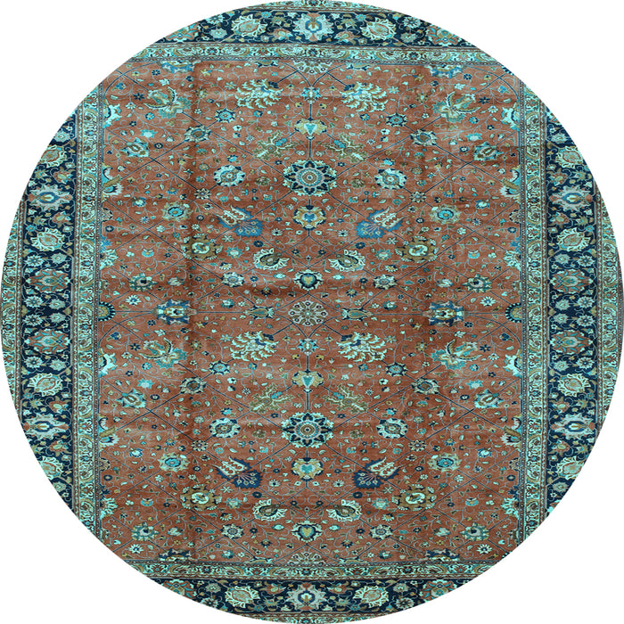 Round Oriental Light Blue Traditional Rug, tr38lblu