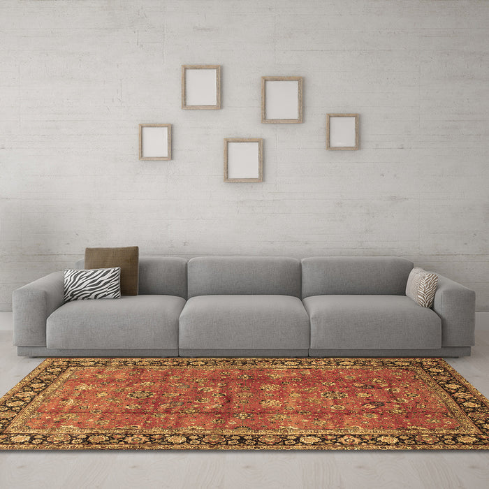 Machine Washable Oriental Brown Traditional Rug in a Living Room,, wshtr38brn