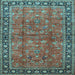 Square Machine Washable Oriental Light Blue Traditional Rug, wshtr38lblu