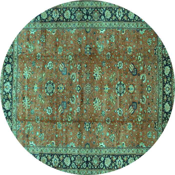 Round Oriental Turquoise Traditional Rug, tr38turq