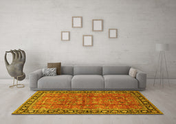 Machine Washable Oriental Yellow Traditional Rug in a Living Room, wshtr38yw
