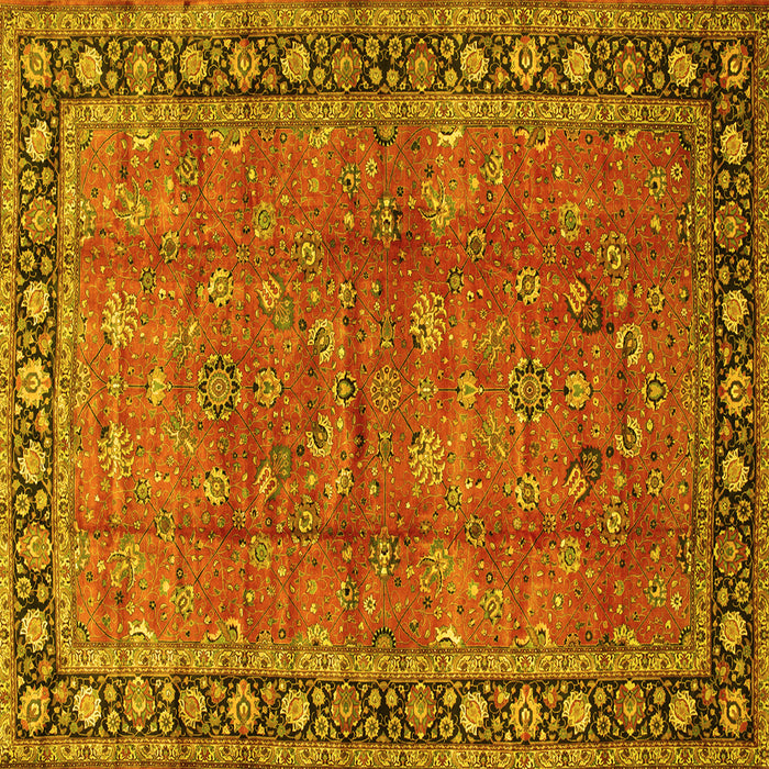 Square Machine Washable Oriental Yellow Traditional Rug, wshtr38yw