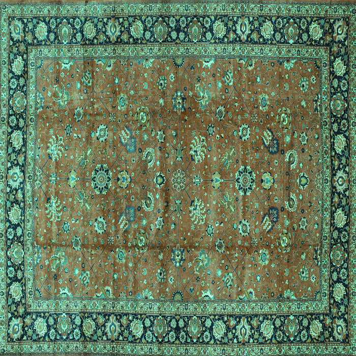 Square Oriental Turquoise Traditional Rug, tr38turq