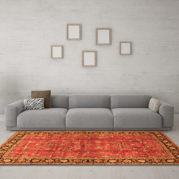 Machine Washable Oriental Orange Traditional Area Rugs in a Living Room, wshtr38org