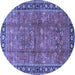 Round Machine Washable Oriental Blue Traditional Rug, wshtr38blu