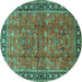 Round Machine Washable Oriental Turquoise Traditional Area Rugs, wshtr38turq