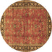 Round Machine Washable Oriental Brown Traditional Rug, wshtr38brn