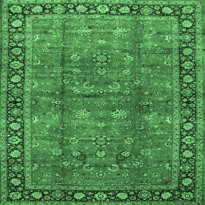 Square Machine Washable Oriental Emerald Green Traditional Area Rugs, wshtr38emgrn