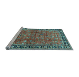 Sideview of Machine Washable Oriental Light Blue Traditional Rug, wshtr38lblu