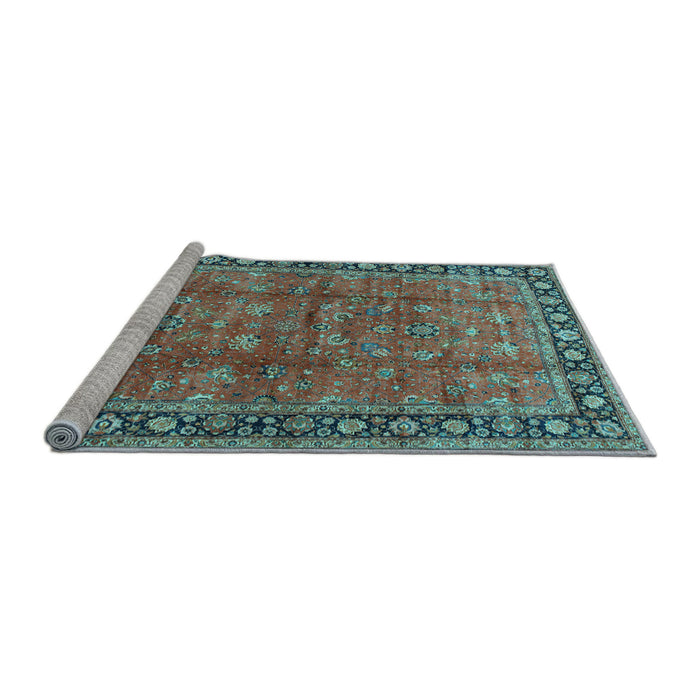 Sideview of Machine Washable Oriental Light Blue Traditional Rug, wshtr38lblu