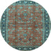 Round Machine Washable Oriental Light Blue Traditional Rug, wshtr38lblu