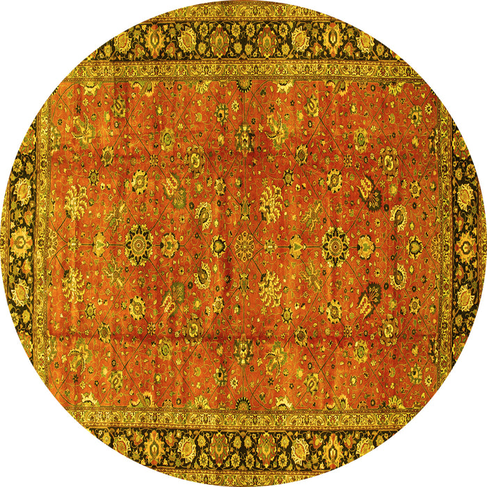Round Machine Washable Oriental Yellow Traditional Rug, wshtr38yw