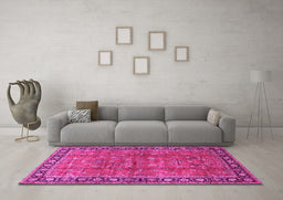 Machine Washable Oriental Pink Traditional Rug in a Living Room, wshtr38pnk
