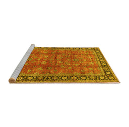 Sideview of Machine Washable Oriental Yellow Traditional Rug, wshtr38yw