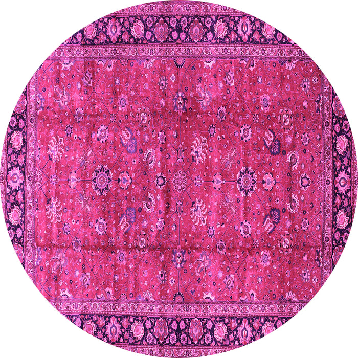 Round Oriental Pink Traditional Rug, tr38pnk