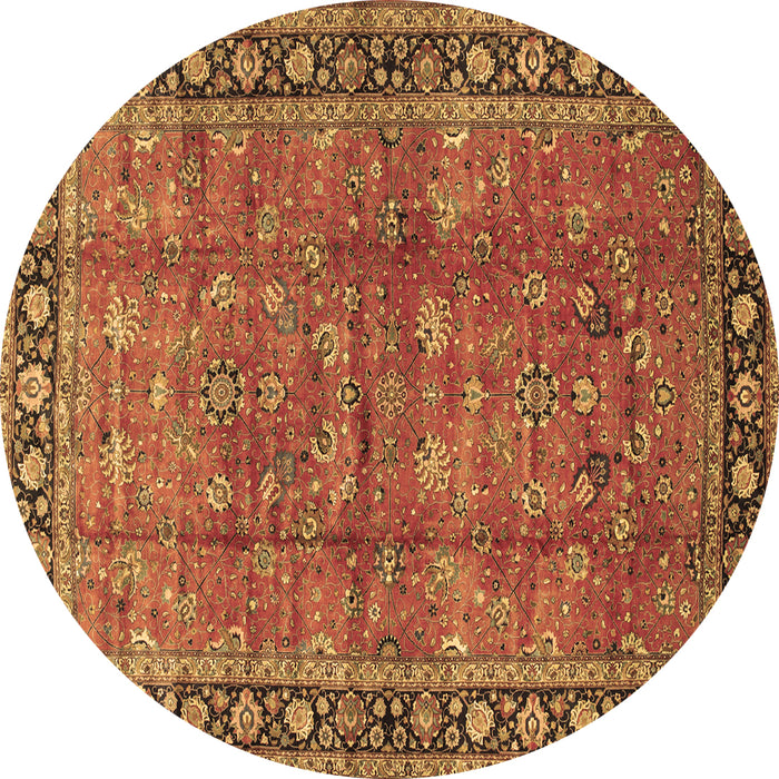 Round Oriental Brown Traditional Rug, tr38brn