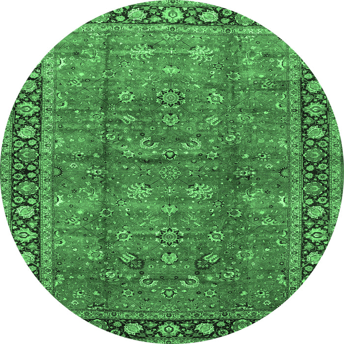 Round Machine Washable Oriental Emerald Green Traditional Area Rugs, wshtr38emgrn