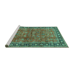 Sideview of Machine Washable Oriental Turquoise Traditional Area Rugs, wshtr38turq