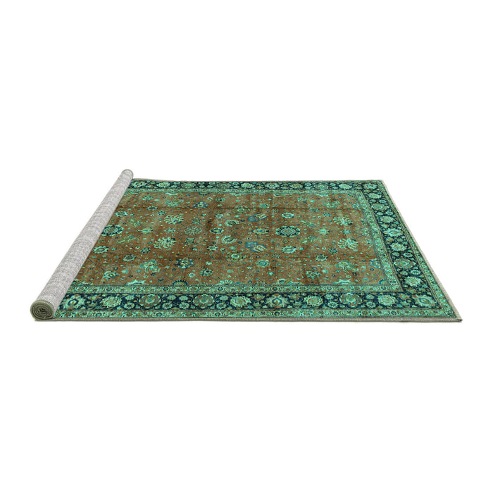 Sideview of Machine Washable Oriental Turquoise Traditional Area Rugs, wshtr38turq