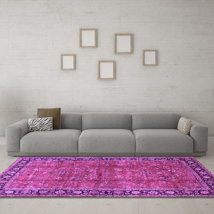 Machine Washable Oriental Purple Traditional Area Rugs in a Living Room, wshtr38pur