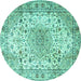 Round Medallion Turquoise Traditional Rug, tr3900turq