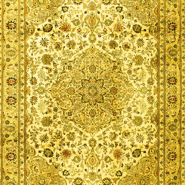 Machine Washable Medallion Yellow Traditional Rug, wshtr3900yw