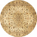 Round Machine Washable Medallion Brown Traditional Rug, wshtr3900brn