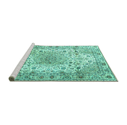 Sideview of Machine Washable Medallion Turquoise Traditional Area Rugs, wshtr3900turq