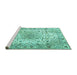 Sideview of Machine Washable Medallion Turquoise Traditional Area Rugs, wshtr3900turq