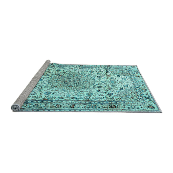 Sideview of Machine Washable Medallion Light Blue Traditional Rug, wshtr3900lblu