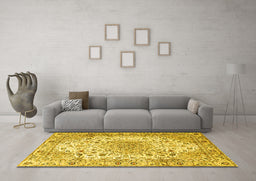 Machine Washable Medallion Yellow Traditional Rug in a Living Room, wshtr3900yw