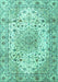 Machine Washable Medallion Turquoise Traditional Area Rugs, wshtr3900turq