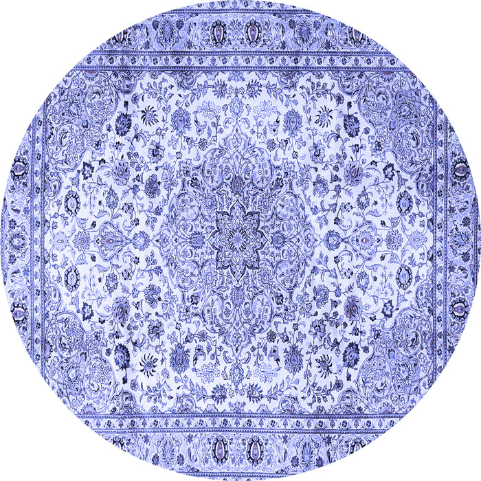 Round Machine Washable Medallion Blue Traditional Rug, wshtr3900blu