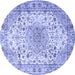 Round Machine Washable Medallion Blue Traditional Rug, wshtr3900blu