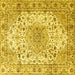 Square Machine Washable Medallion Yellow Traditional Rug, wshtr3900yw