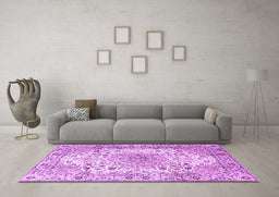 Machine Washable Medallion Purple Traditional Area Rugs in a Living Room, wshtr3900pur