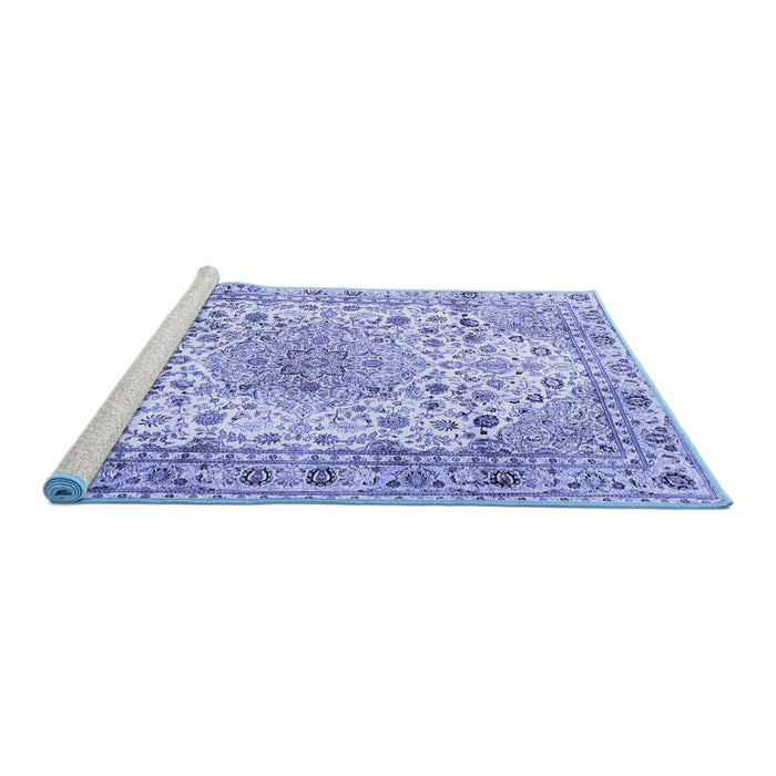 Sideview of Machine Washable Medallion Blue Traditional Rug, wshtr3900blu