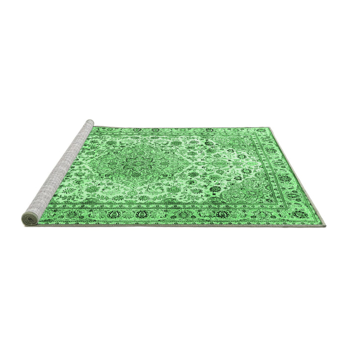 Sideview of Machine Washable Medallion Emerald Green Traditional Area Rugs, wshtr3900emgrn