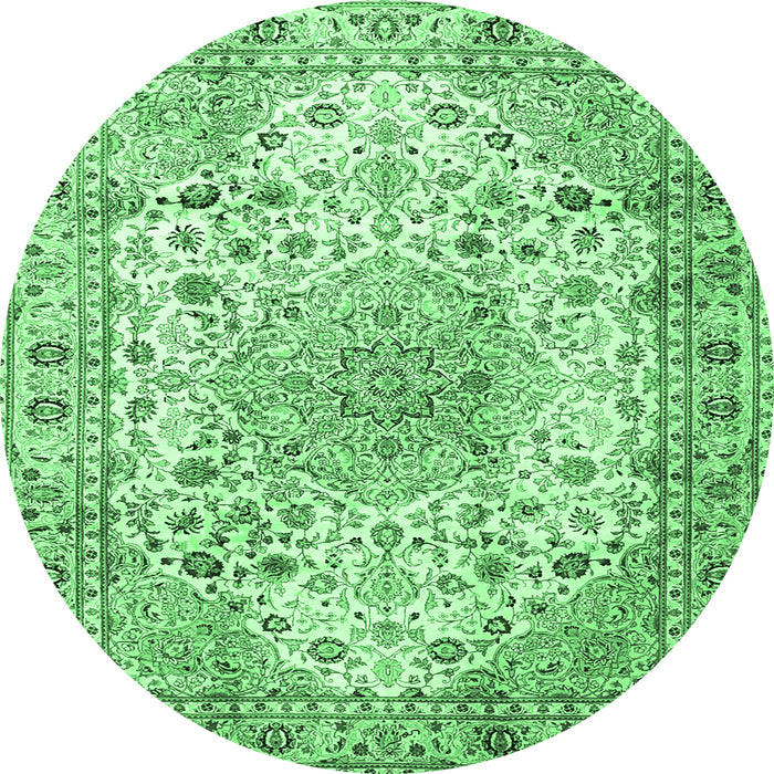 Round Machine Washable Medallion Emerald Green Traditional Area Rugs, wshtr3900emgrn