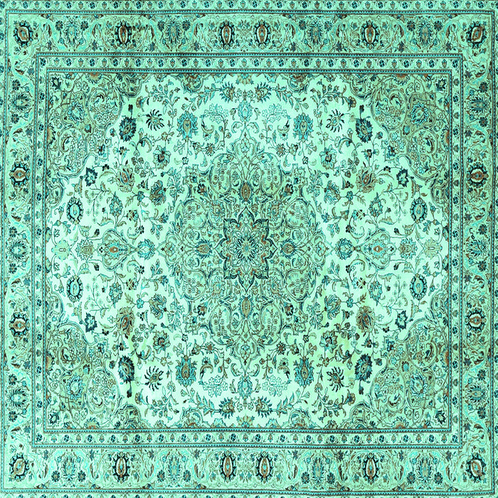 Square Machine Washable Medallion Turquoise Traditional Area Rugs, wshtr3900turq