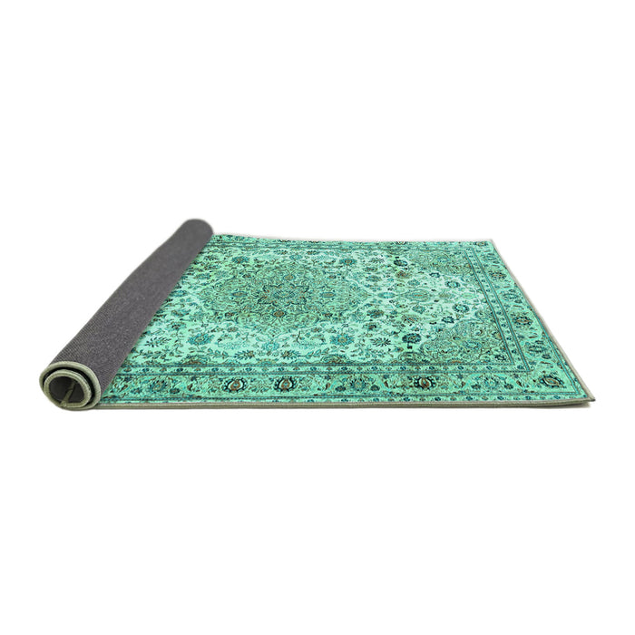 Sideview of Medallion Turquoise Traditional Rug, tr3900turq