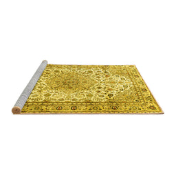 Sideview of Machine Washable Medallion Yellow Traditional Rug, wshtr3900yw