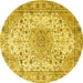 Round Machine Washable Medallion Yellow Traditional Rug, wshtr3900yw